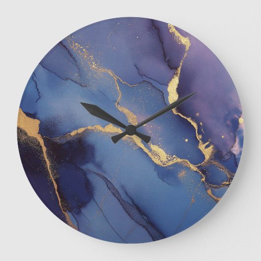 Blauwe achtergrond met gouden strepen en stippen grote klok (Voorkant)