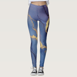 Blauwe achtergrond met gouden strepen en stippen leggings
