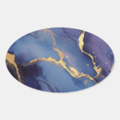 Blauwe achtergrond met gouden strepen en stippen ovale sticker (Voorkant)