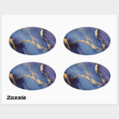 Blauwe achtergrond met gouden strepen en stippen ovale sticker (Vel)