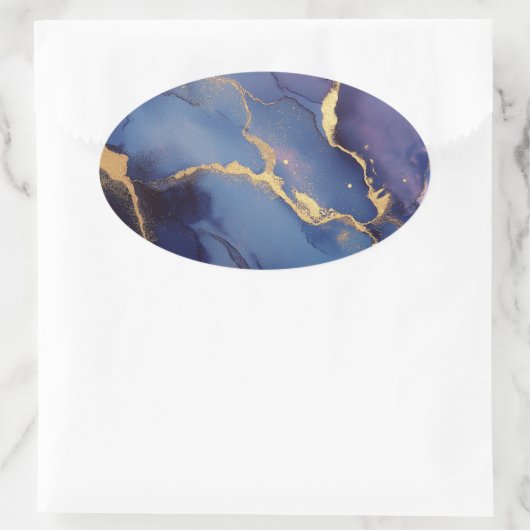 Blauwe achtergrond met gouden strepen en stippen ovale sticker (Tas)