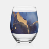 Blauwe achtergrond met gouden strepen en stippen wijnglas zonder voet (Voorkant)