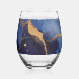 Blauwe achtergrond met gouden strepen en stippen wijnglas zonder voet