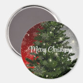 Blauwe achtergrond met kerstboom magneet (Voorkant / Achterkant)