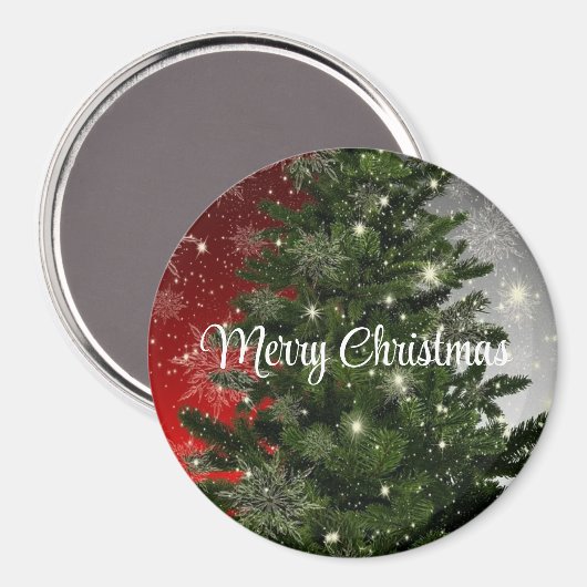 Blauwe achtergrond met kerstboom magneet (Voorkant / Achterkant)