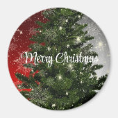 Blauwe achtergrond met kerstboom magneet (Voorkant)