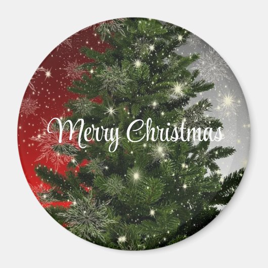 Blauwe achtergrond met kerstboom magneet (Voorkant)