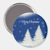 Blauwe achtergrond met kerstboom magneet (Voorkant / Achterkant)