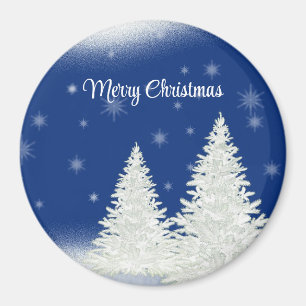 Blauwe achtergrond met kerstboom magneet