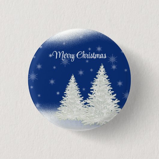 Blauwe achtergrond met kerstboom ronde button 3,2 cm (Voorkant)