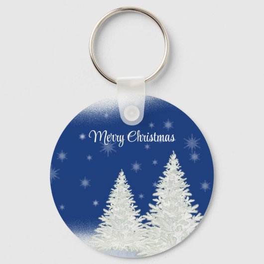 Blauwe achtergrond met kerstboom sleutelhanger (Voorkant)