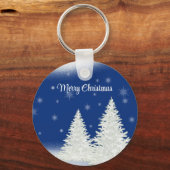 Blauwe achtergrond met kerstboom sleutelhanger (Voorkant)