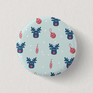 Blauwe achtergrond met Rudolph en kerstballen Ronde Button 3,2 Cm