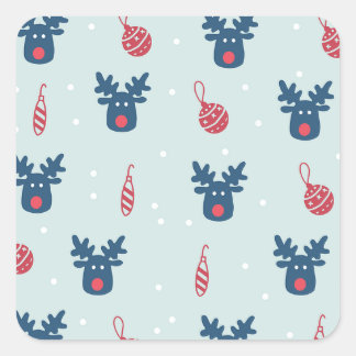 Blauwe achtergrond met Rudolph en kerstballen Vierkante Sticker