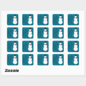 Blauwe achtergrond met Snowman Vierkante Sticker (Vel)