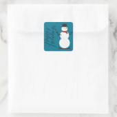 Blauwe achtergrond met Snowman Vierkante Sticker (Tas)