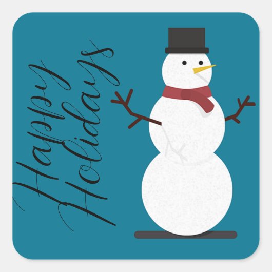 Blauwe achtergrond met Snowman Vierkante Sticker (Voorkant)