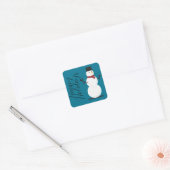 Blauwe achtergrond met Snowman Vierkante Sticker (Envelop)