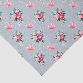 Blauwe achtergrond, Roze Bloemen en Harten Tissuepapier (Detail)