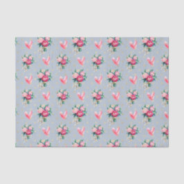 Blauwe achtergrond, Roze Bloemen en Harten Tissuepapier