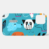 Blauwe achtergrond, speels hondenpatroon. Case-Mate iPhone case (Achterkant (horizontaal))