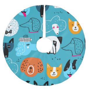 Blauwe achtergrond, speels hondenpatroon. kerstboom rok