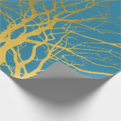 Blauwe achtergrond van gouden boomvertakkingen cadeaupapier (Hoek)