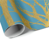 Blauwe achtergrond van gouden boomvertakkingen cadeaupapier (Rol Hoek)