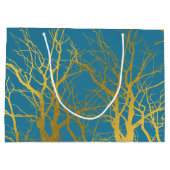 Blauwe achtergrond van gouden boomvertakkingen groot cadeauzakje (Achterkant)
