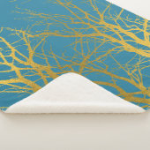 Blauwe achtergrond van gouden boomvertakkingen sherpa deken (3/4)