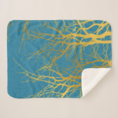Blauwe achtergrond van gouden boomvertakkingen sherpa deken (Voorkant (horizontaal))