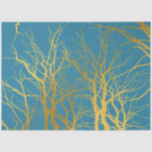 Blauwe achtergrond van gouden boomvertakkingen tissuepapier (Voorkant)