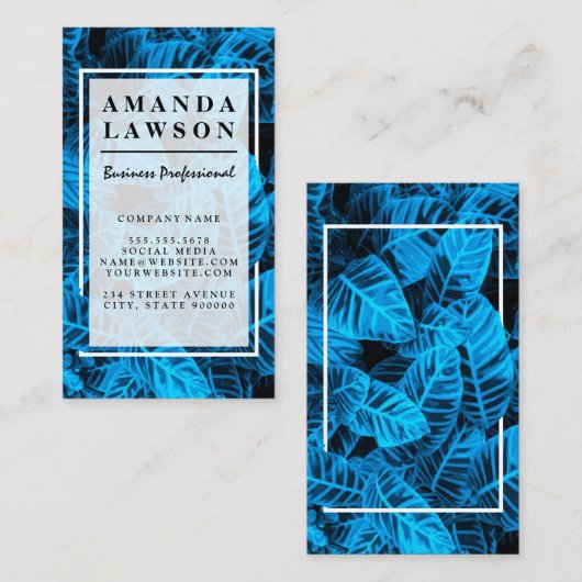 Blauwe achtergrond van tropische bladeren visitekaartje (Voorkant / Achterkant)
