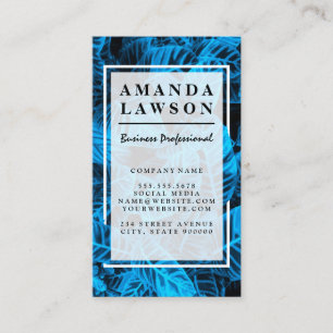 Blauwe achtergrond van tropische bladeren visitekaartje