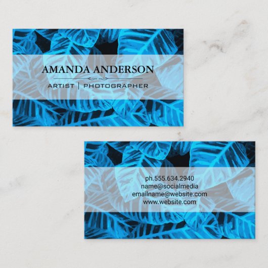 Blauwe achtergrond van tropische bladeren visitekaartje (Voorkant / Achterkant)