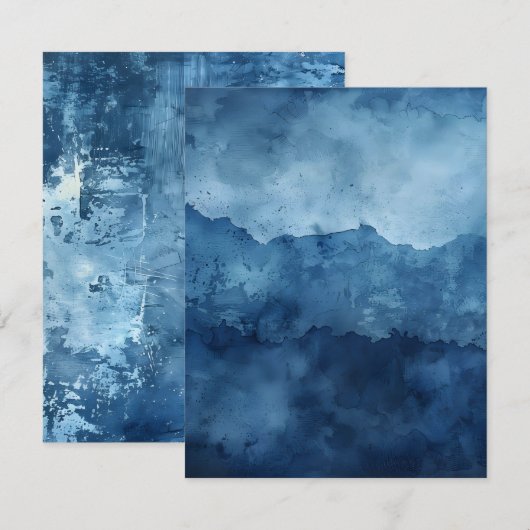 Blauwe achtergrond verdrietig inkt scrapbook papie kaart (Voorkant / Achterkant)