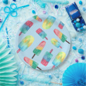 Blauwe achtergrond Waterverf Kleurrijke Popsicles Papieren Bordje (Feest)