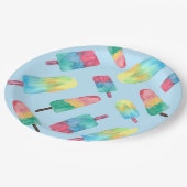 Blauwe achtergrond Waterverf Kleurrijke Popsicles Papieren Bordje (Gekanteld)