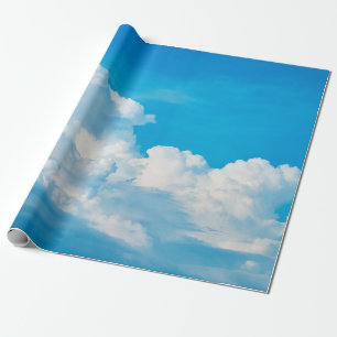 Blauwe achtergrond wolken wit cadeaupapier