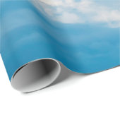 Blauwe achtergrond wolken wit cadeaupapier (Rol Hoek)