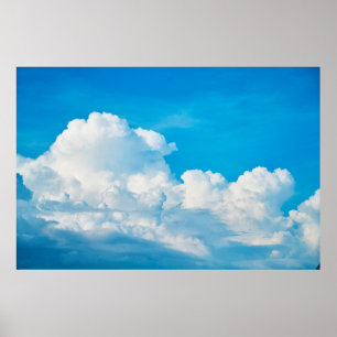 Blauwe achtergrond wolken wit poster