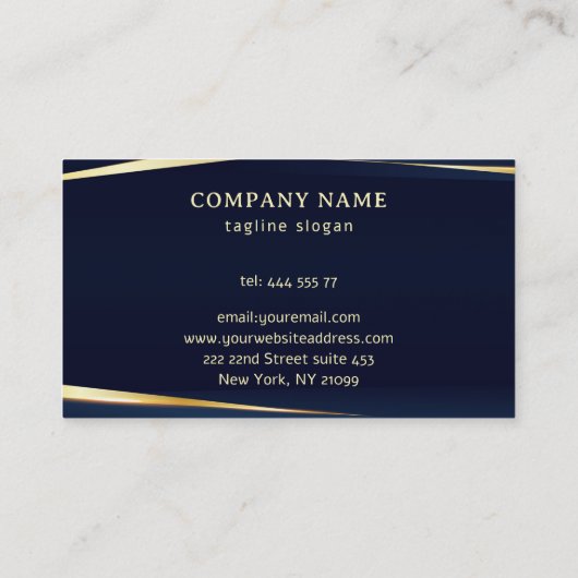 Blauwe achtergrondgouden strepen visitekaartje (Achterkant)