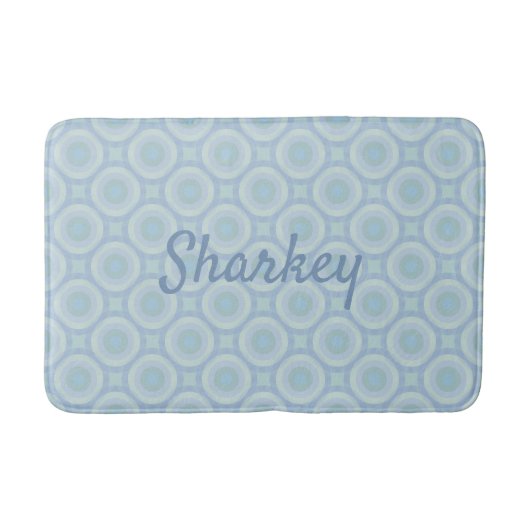 Blauwe achternaam op overlappende Ocean Bubbles Badmat (Voorkant)