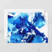 Blauwe acrylinkt Abstracte verf van flora Briefkaart (Voorkant / Achterkant)