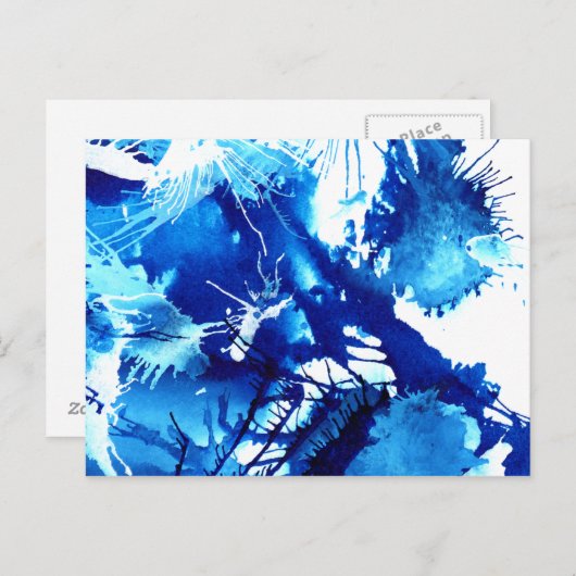 Blauwe acrylinkt Abstracte verf van flora Briefkaart (Voorkant / Achterkant)