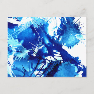 Blauwe acrylinkt Abstracte verf van flora Briefkaart