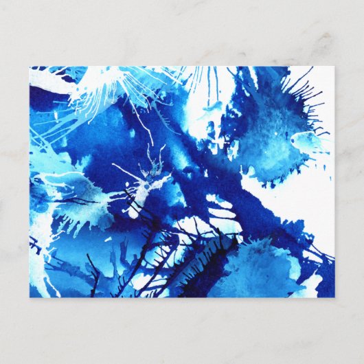 Blauwe acrylinkt Abstracte verf van flora Briefkaart (Voorkant)