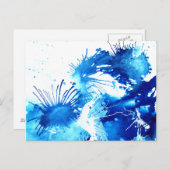 Blauwe acrylinkt Abstracte verf van flora Briefkaart (Voorkant / Achterkant)