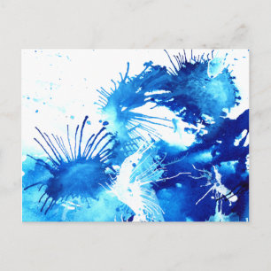 Blauwe acrylinkt Abstracte verf van flora Briefkaart