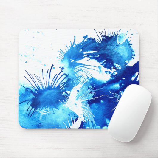 Blauwe acrylinkt Abstracte verf van flora Muismat (Met muis)